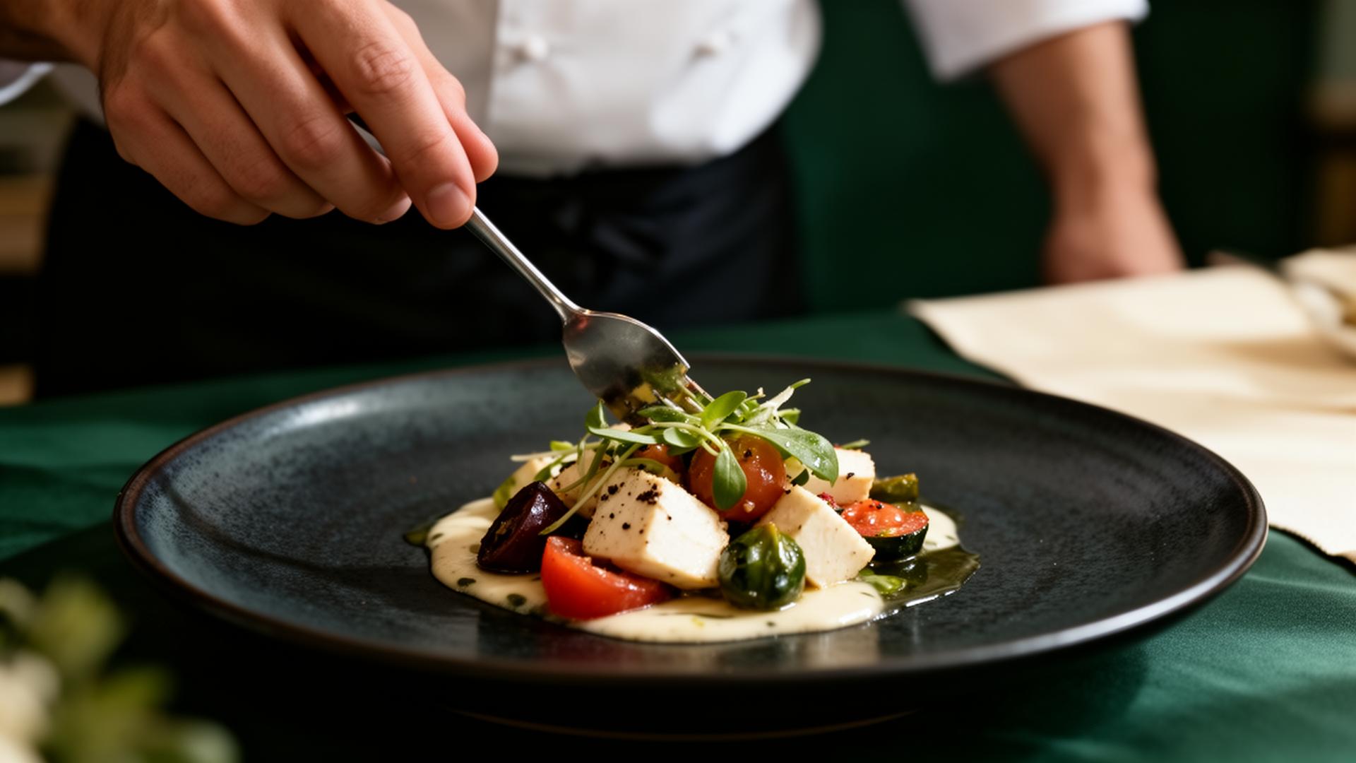 Private chef plating a Mediterranean dish